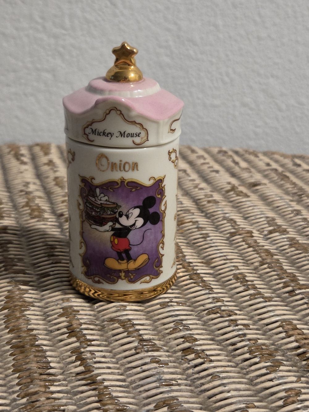 Disney Mickey Mouse Pink & Gold Ceramic Onion Spice Jar